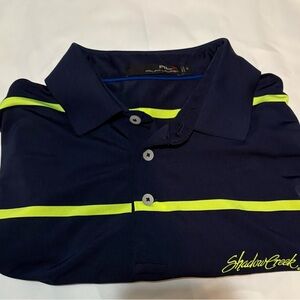 Ralph Lauren Shadow Creek Navy Polo with Neon Yellow Stripes